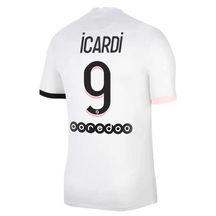 Kinder Fußball Mauro Icardi #9 Weiß Rosa Auswärtstrikot Trikot 2021/22 T-shirt