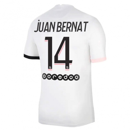 Kinder Fußball Juan Bernat #14 Weiß Rosa Auswärtstrikot Trikot 2021/22 T-shirt