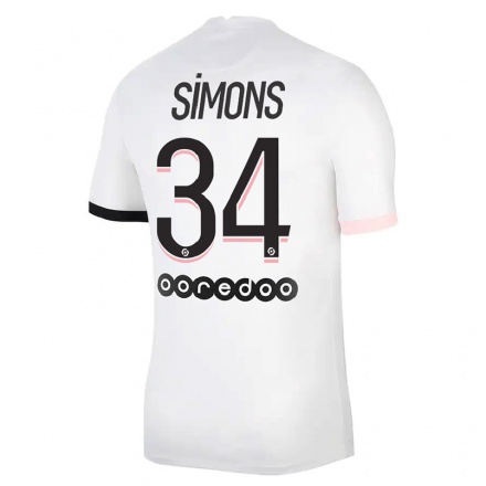 Kinder Fußball Xavi Simons #34 Weiß Rosa Auswärtstrikot Trikot 2021/22 T-Shirt