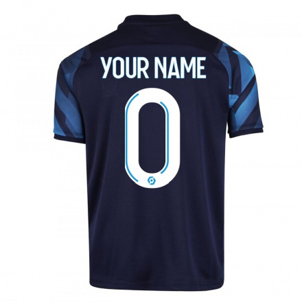 Kinder Fußball Dein Name #0 Dunkelblau Auswärtstrikot Trikot 2021/22 T-Shirt