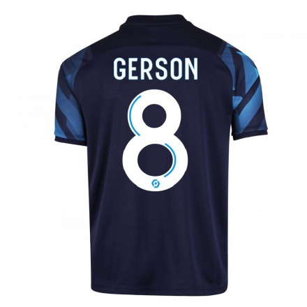 Kinder Fußball Gerson #8 Dunkelblau Auswärtstrikot Trikot 2021/22 T-Shirt