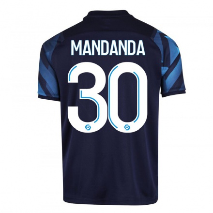 Kinder Fußball Steve Mandanda #30 Dunkelblau Auswärtstrikot Trikot 2021/22 T-Shirt
