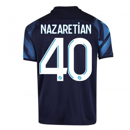 Kinder Fußball Manuel Nazaretian #40 Dunkelblau Auswärtstrikot Trikot 2021/22 T-Shirt