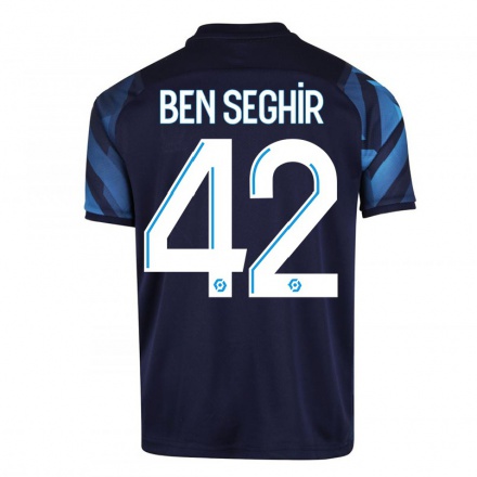 Kinder Fußball Salim Ben Seghir #42 Dunkelblau Auswärtstrikot Trikot 2021/22 T-Shirt