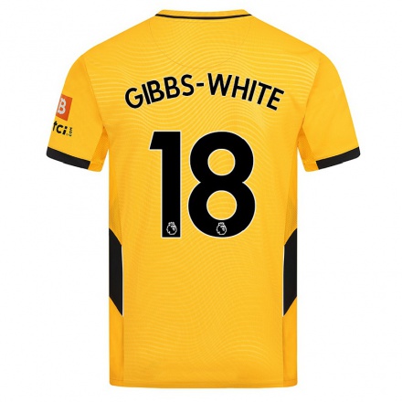 Kinder Fußball Morgan Gibbs-White #18 Gelb Heimtrikot Trikot 2021/22 T-Shirt