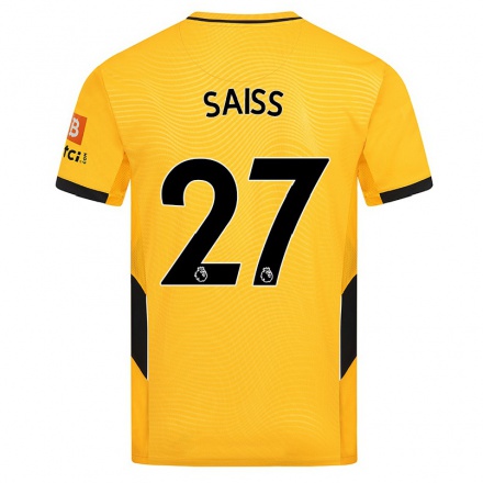 Kinder Fußball Romain Saiss #27 Gelb Heimtrikot Trikot 2021/22 T-shirt
