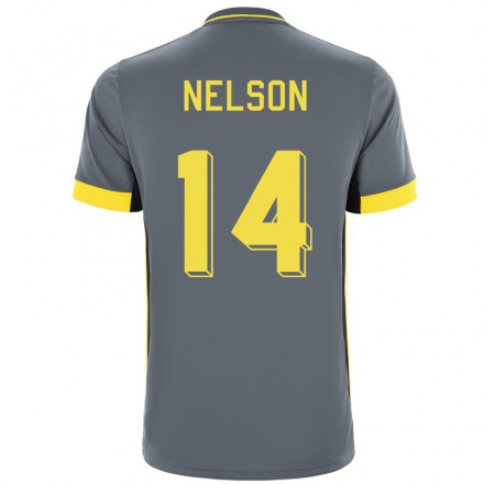 Kinder Fußball Reiss Nelson #14 Grau Schwarz Auswärtstrikot Trikot 2021/22 T-shirt