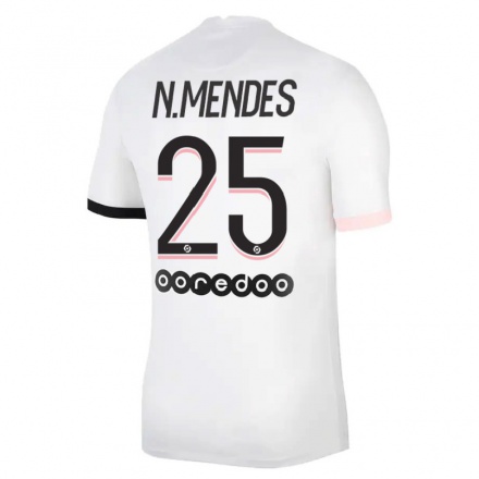 Kinder Fußball Nuno Mendes #25 Light Violett Auswärtstrikot Trikot 2021/22 T-Shirt