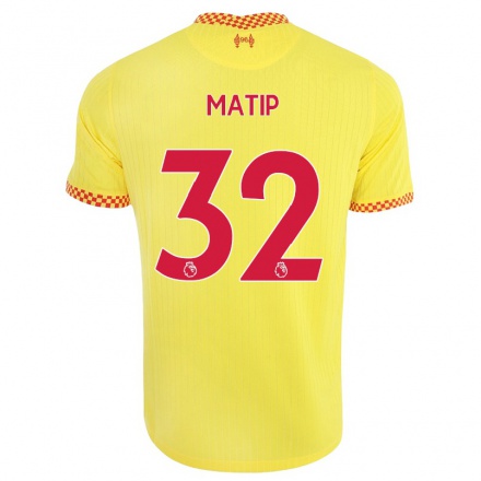 Kinder Fußball Joel Matip #32 Gelb Ausweichtrikot Trikot 2021/22 T-Shirt