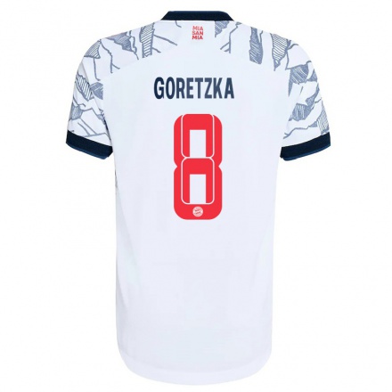 Kinder Fußball Leon Goretzka #8 Grau Weiß Ausweichtrikot Trikot 2021/22 T-shirt