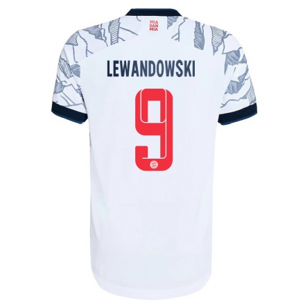 Kinder Fußball Robert Lewandowski #9 Grau Weiß Ausweichtrikot Trikot 2021/22 T-Shirt