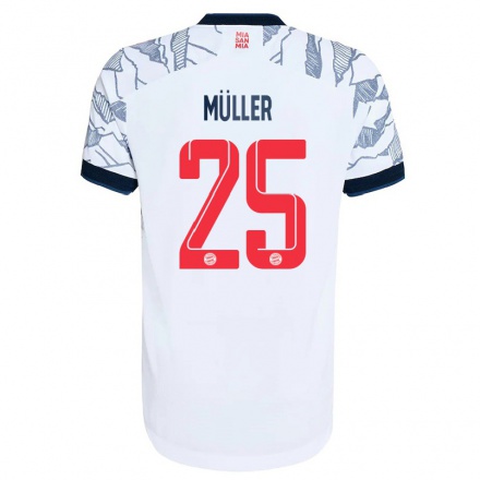 Kinder Fußball Thomas Muller #25 Grau Weiß Ausweichtrikot Trikot 2021/22 T-shirt