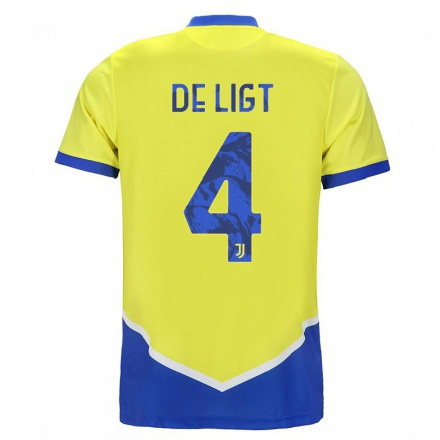 Kinder Fußball Matthijs De Ligt #4 Blau Gelb Ausweichtrikot Trikot 2021/22 T-shirt