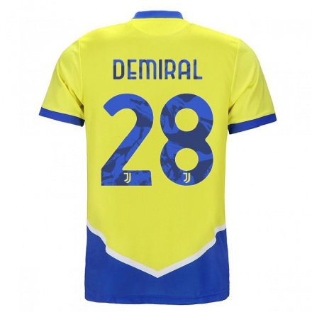 Kinder Fußball Merih Demiral #28 Blau Gelb Ausweichtrikot Trikot 2021/22 T-shirt