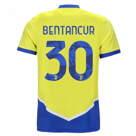 Kinder Fußball Rodrigo Bentancur #30 Blau Gelb Ausweichtrikot Trikot 2021/22 T-Shirt