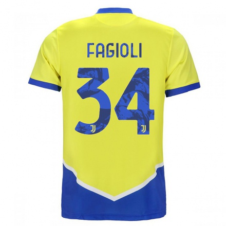 Kinder Fußball Nicolo Fagioli #34 Blau Gelb Ausweichtrikot Trikot 2021/22 T-shirt