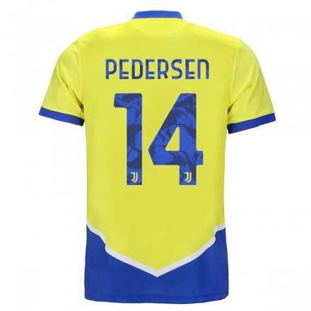 Kinder Fußball Sofie Junge Pedersen #14 Blau Gelb Ausweichtrikot Trikot 2021/22 T-Shirt