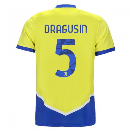 Kinder Fußball Radu Dragusin #5 Blau Gelb Ausweichtrikot Trikot 2021/22 T-Shirt