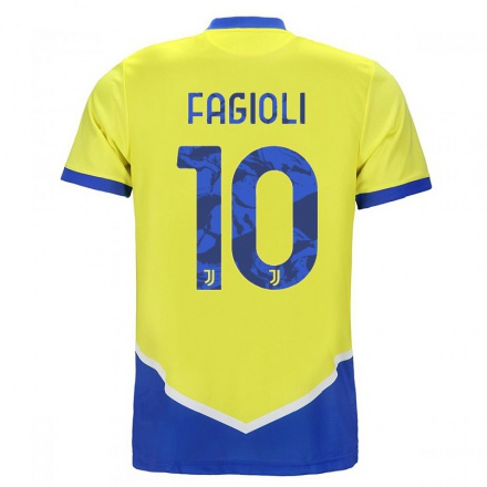 Kinder Fußball Nicolo Fagioli #10 Blau Gelb Ausweichtrikot Trikot 2021/22 T-Shirt