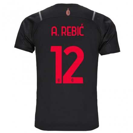 Kinder Fußball Ante Rebic #12 Schwarz Ausweichtrikot Trikot 2021/22 T-shirt