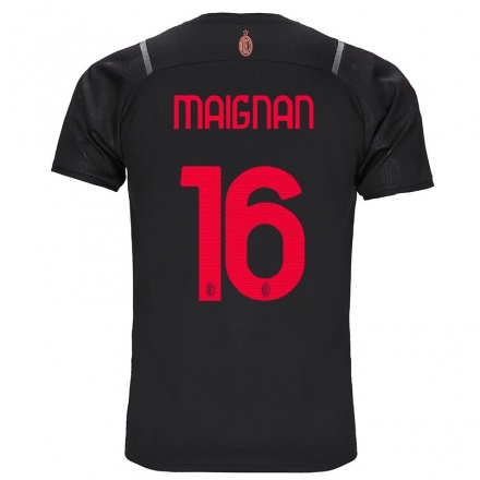 Kinder Fußball Mike Maignan #16 Schwarz Ausweichtrikot Trikot 2021/22 T-Shirt
