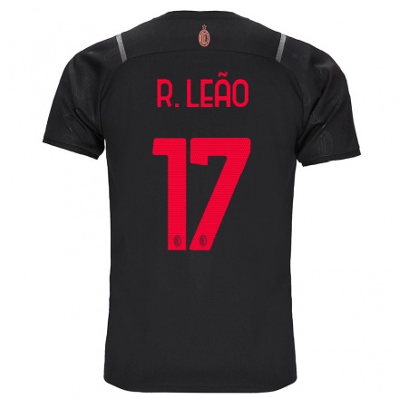 Kinder Fußball Rafael Leao #17 Schwarz Ausweichtrikot Trikot 2021/22 T-Shirt