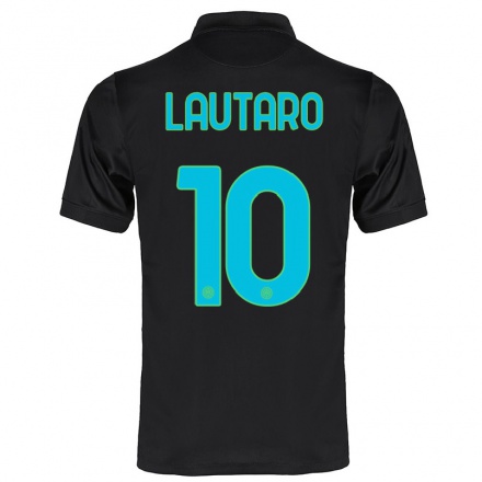 Kinder Fußball Lautaro Martinez #10 Schwarz Ausweichtrikot Trikot 2021/22 T-shirt