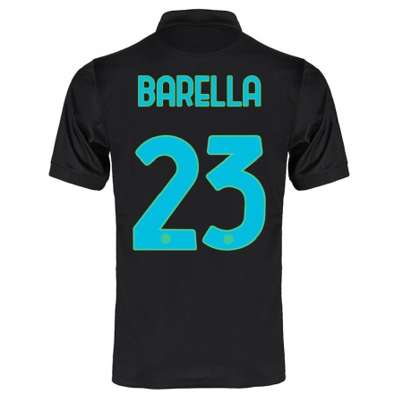Kinder Fußball Nicolo Barella #23 Schwarz Ausweichtrikot Trikot 2021/22 T-Shirt