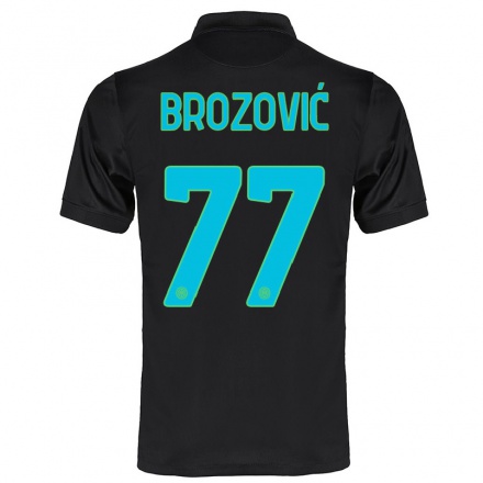 Kinder Fußball Marcelo Brozovic #77 Schwarz Ausweichtrikot Trikot 2021/22 T-Shirt