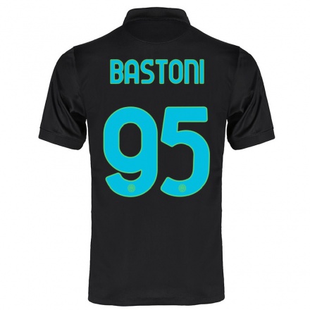 Kinder Fußball Alessandro Bastoni #95 Schwarz Ausweichtrikot Trikot 2021/22 T-Shirt