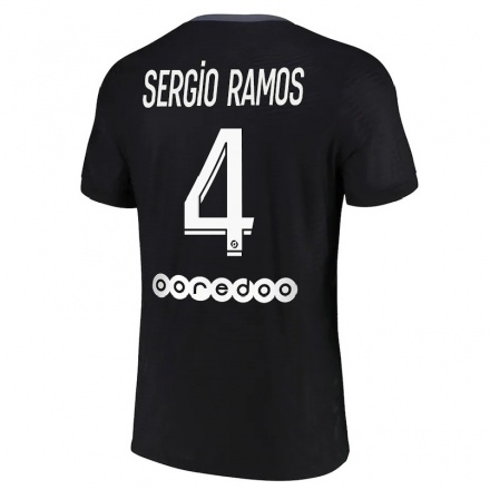 Kinder Fußball Sergio Ramos #4 Schwarz Ausweichtrikot Trikot 2021/22 T-Shirt