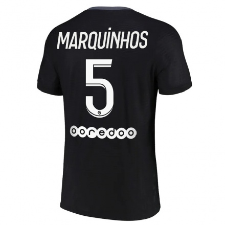 Kinder Fußball Marquinhos #5 Schwarz Ausweichtrikot Trikot 2021/22 T-Shirt