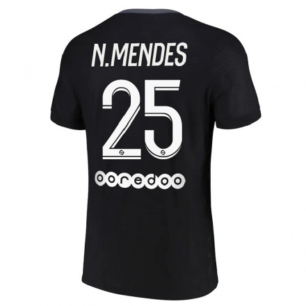Kinder Fußball Nuno Mendes #25 Schwarz Ausweichtrikot Trikot 2021/22 T-Shirt