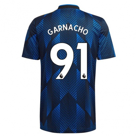Kinder Fußball Alejandro Garnacho #91 Dunkelblau Ausweichtrikot Trikot 2021/22 T-Shirt