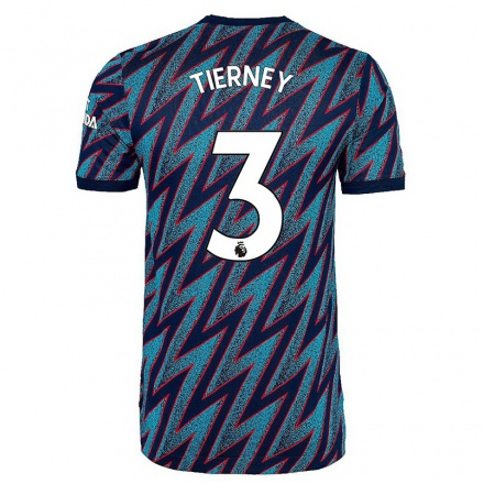 Kinder Fußball Kieran Tierney #3 Blau Schwarz Ausweichtrikot Trikot 2021/22 T-shirt