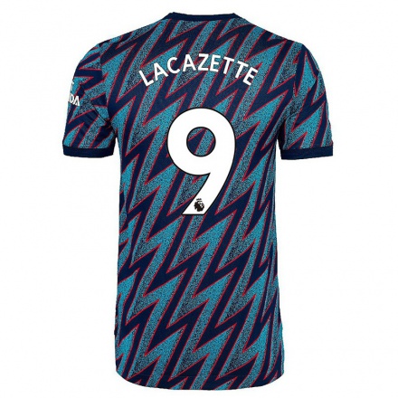 Kinder Fußball Alexandre Lacazette #9 Blau Schwarz Ausweichtrikot Trikot 2021/22 T-shirt