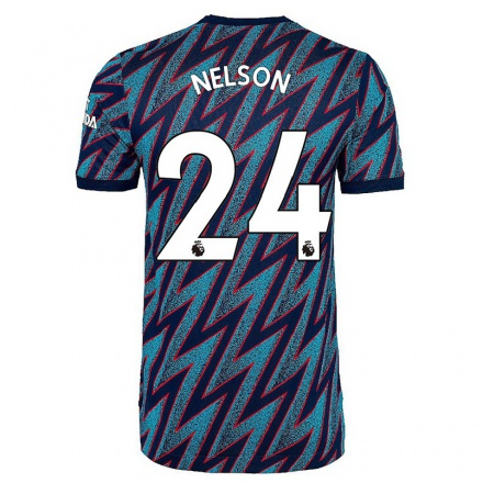 Kinder Fußball Reiss Nelson #24 Blau Schwarz Ausweichtrikot Trikot 2021/22 T-shirt