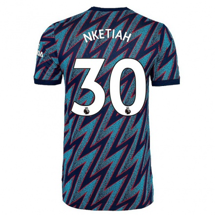 Kinder Fußball Eddie Nketiah #30 Blau Schwarz Ausweichtrikot Trikot 2021/22 T-shirt