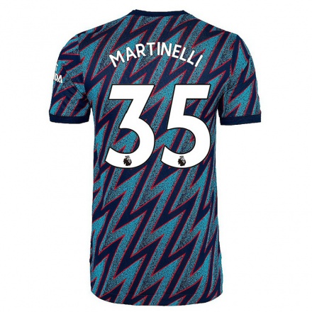Kinder Fußball Gabriel Martinelli #35 Blau Schwarz Ausweichtrikot Trikot 2021/22 T-shirt