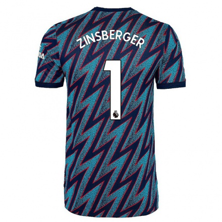 Kinder Fußball Manuela Zinsberger #1 Blau Schwarz Ausweichtrikot Trikot 2021/22 T-Shirt