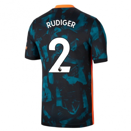 Kinder Fußball Antonio Rudiger #2 Dunkelblau Ausweichtrikot Trikot 2021/22 T-Shirt
