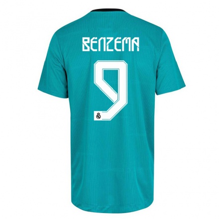 Kinder Fußball Karim Benzema #9 Hellgrun Ausweichtrikot Trikot 2021/22 T-Shirt