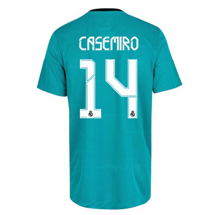 Kinder Fußball Casemiro #14 Hellgrun Ausweichtrikot Trikot 2021/22 T-Shirt