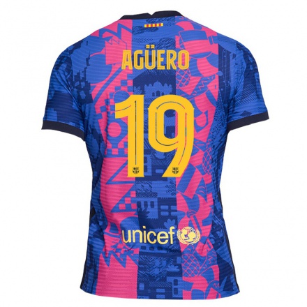 Kinder Fußball Sergio Aguero #19 Blaue Rose Ausweichtrikot Trikot 2021/22 T-Shirt