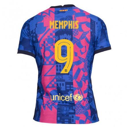 Kinder Fußball Memphis Depay #9 Blaue Rose Ausweichtrikot Trikot 2021/22 T-Shirt