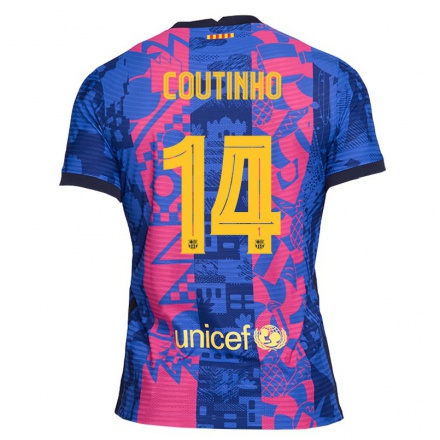 Kinder Fußball Philippe Coutinho #14 Blaue Rose Ausweichtrikot Trikot 2021/22 T-Shirt