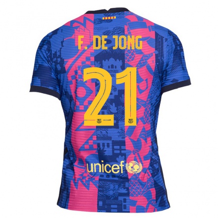 Kinder Fußball Frenkie de Jong #21 Blaue Rose Ausweichtrikot Trikot 2021/22 T-Shirt