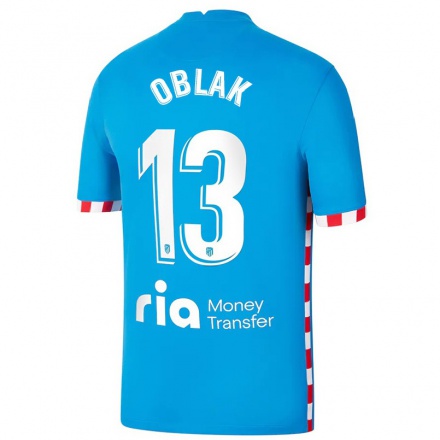 Kinder Fußball Jan Oblak #13 Blau Ausweichtrikot Trikot 2021/22 T-Shirt