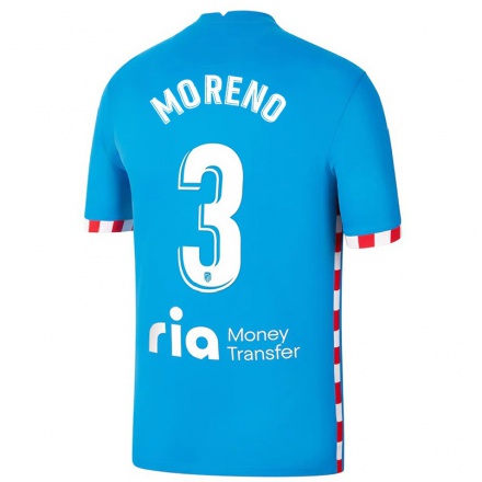 Kinder Fußball Marco Moreno #3 Blau Ausweichtrikot Trikot 2021/22 T-Shirt