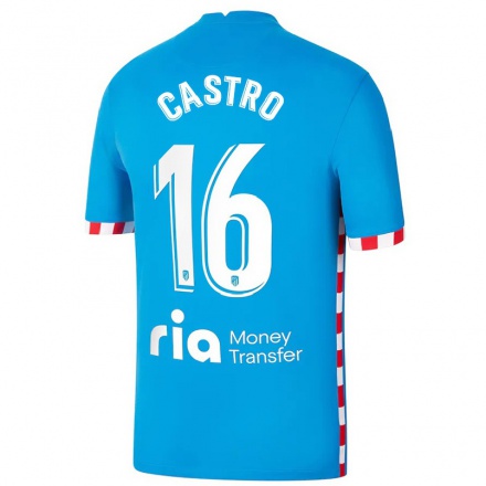 Kinder Fußball Oscar Castro #16 Blau Ausweichtrikot Trikot 2021/22 T-Shirt